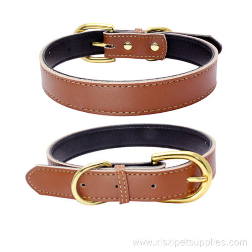 Luxury Solid Colorful Genuine Leather Dog Collar